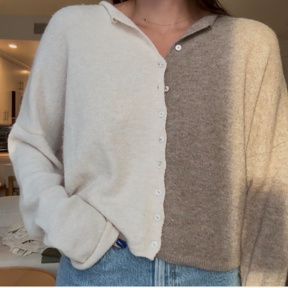 Contrast split cardigan sweater